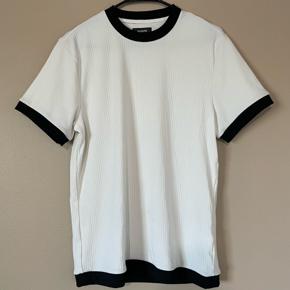 Alfani Ribbed Contrast T-shirt Croquis Crew Neck Men’s S